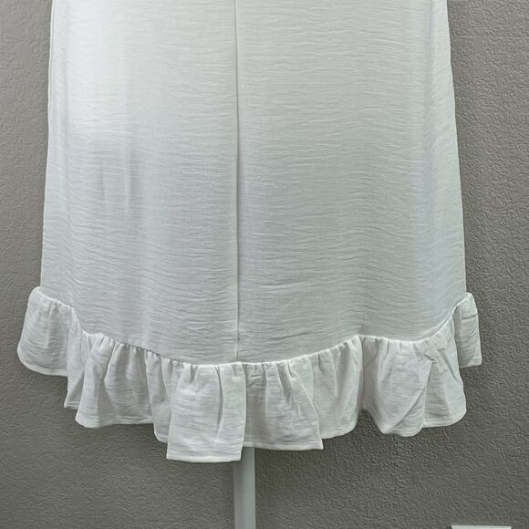 White Semi Sheer Casual Sleeveless Knee-Length Ruffle Mini Shift Dress Small NWT - Picture 8 of 13